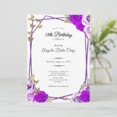 Invitation Gold Butterflies Purple Roses 18th Debut Birthday (Debout devant)