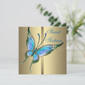 Invitation Gold Butterfly Sweet 16e fête d'anniversaire (Debout devant)
