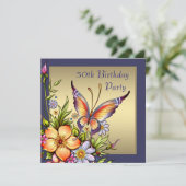 Invitation Gold Butterfly Womans 50e fête d'anniversaire (Debout devant)