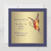 Invitation Gold Butterfly Womans 50e fête d'anniversaire (Dos)