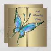 Invitation Gold Butterfly Womans 50e fête d'anniversaire (Devant / Derrière)