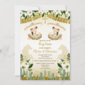 Invitation Gold Cactus Twins Girl Baptême et Anniversaire (Devant)
