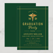 Invitation Gold caduceus Classe De graduation verte 2025 (Devant / Derrière)