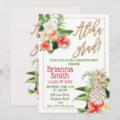Invitation Gold Calligraphie Floral Luau Graduation (Devant / Derrière)