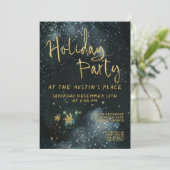 Invitation Gold Calligraphie Hiver Nuit Fête (Debout devant)