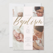 Invitation Gold Calligraphie Photo Collage Baby Baptism Croix (Devant)