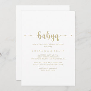 Invitation Gold Calligraphy BabyQ Baby shower Barbecue