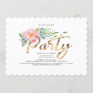 Invitation Gold Calligraphy Blush Pink Florals Anniversaire