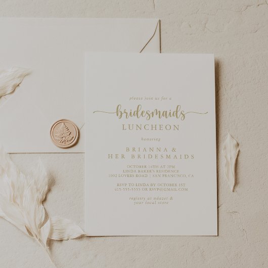 Invitation Gold Calligraphy Bridesservatrices Luncheon Douche