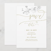 Invitation Gold Calligraphy Chic Orchid Wedding Enregistrer l (Devant / Derrière)