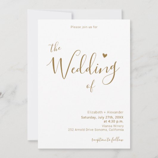 Invitation Gold Calligraphy Code de coeur Script QR Mariage (Devant)