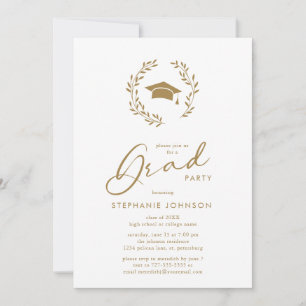 Invitation Gold Calligraphy Grad Casquette Wreath Graduation 