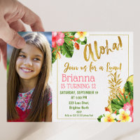 Gold Calligraphy Luau Photo Anniversaire Invitatio