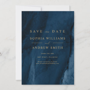Invitation Gold Calligraphy & Navy Blue Enregistrer la date