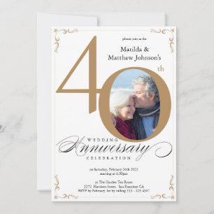 Invitation Gold Calligraphy Photo 40e anniversaire de Mariage