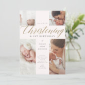 Invitation Gold Calligraphy Photo Christening & 1er Anniversa (Debout devant)
