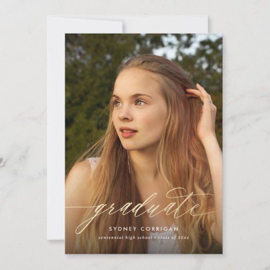 Invitation Gold Calligraphy Script Graduation Photo Invitatia (Devant)
