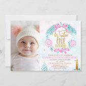 Invitation Gold Calligraphy Winter Onederland Photo Anniversa (Devant)