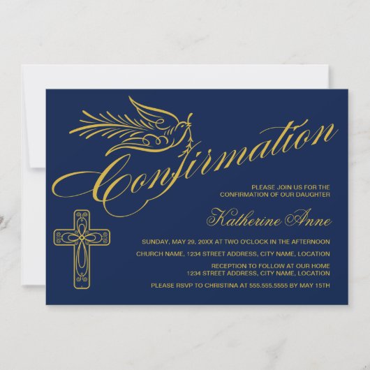 Invitation Gold Calligrigraphy Confirmation Croix et colombe (Devant)
