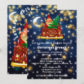 Invitation Gold Car Joyeux Noël Brunch Diner Père Noël Navy (Devant / Derrière)