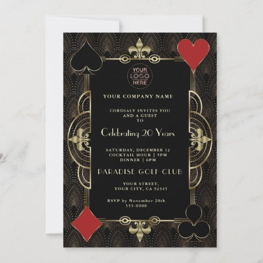 Invitation Gold Casino Corporate Party 20 ans (Devant)