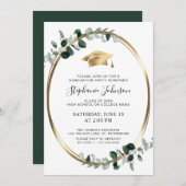 Invitation Gold Casquette et Tassel Eucalyptus Graduation Par (Devant / Derrière)
