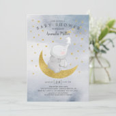 Invitation Gold Catch A Star Bunny Elephant Baby Boy Douche (Debout devant)