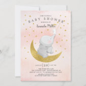 Invitation Gold Catch A Star Bunny Elephant Baby Girl Douche (Devant)