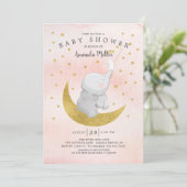Invitation Gold Catch A Star Bunny Elephant Baby Girl Douche (Debout devant)