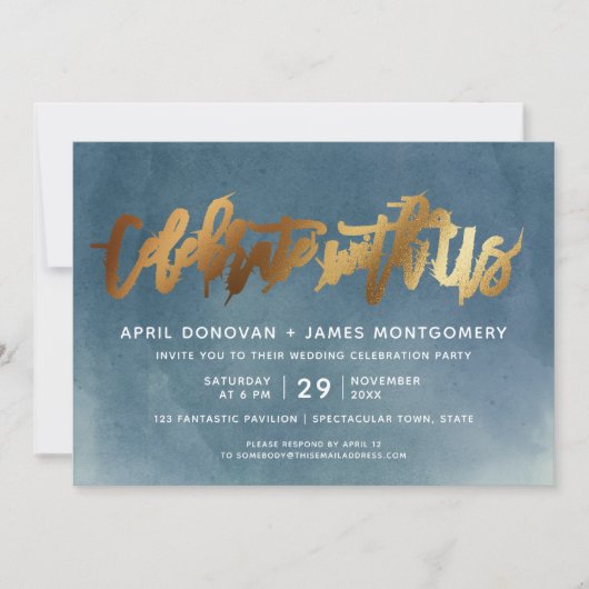 Invitation Gold Célébrez avec nous Mariage de typographie de  (Devant)