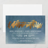 Invitation Gold Célébrez avec nous Mariage de typographie de  (Devant / Derrière)