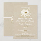 Invitation Gold Cendrillon Carriage Kraft Sweet 16 Anniversai (Devant / Derrière)
