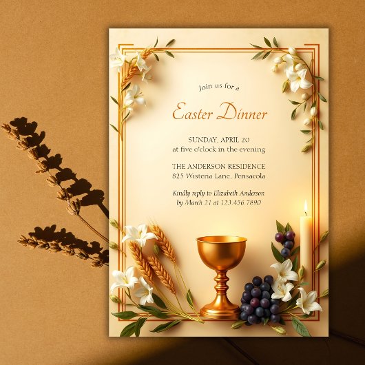Invitation Gold Chalice Traditionnel Catholique Dîner de Pâqu