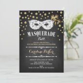 Invitation Gold Chalkboard Masquerade Ball fête d'anniversair (Debout devant)