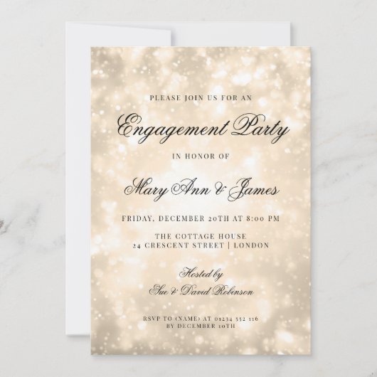 Invitation Gold Champagne Bokeh Elegant Engagement Party (Devant)