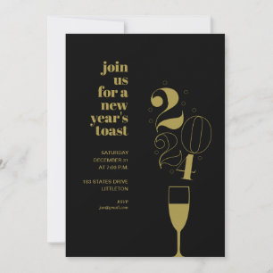 Invitation Gold Champagne Glass 2024 Soirée du Nouvel An
