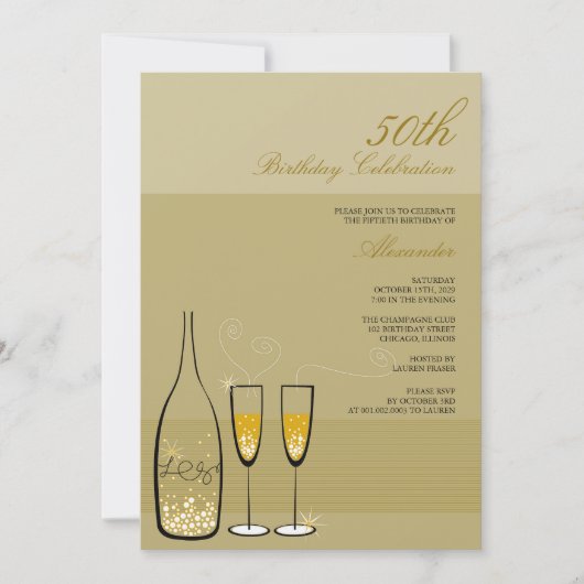 Invitation Gold Champagne Milestone Anniversaire Fête Invitat (Devant)