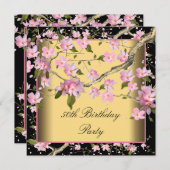 Invitation Gold Cherry Blossom femmes 50e fête d'anniversaire (Devant / Derrière)