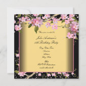 Invitation Gold Cherry Blossom femmes 50e fête d'anniversaire (Dos)