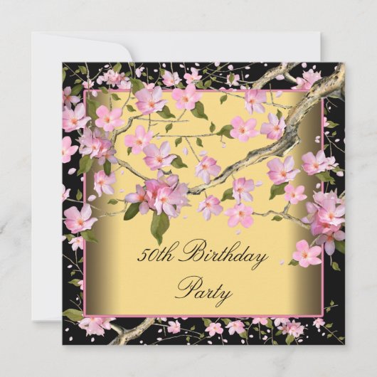 Invitation Gold Cherry Blossom femmes 50e fête d'anniversaire (Devant)