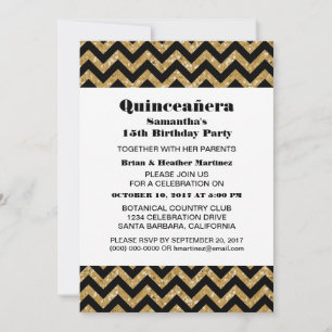 Invitation Gold Chevron Parties scintillant Quinceañera Invit