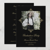Invitation Gold Chic Lace Romantic Photo Graduation Party (Devant / Derrière)