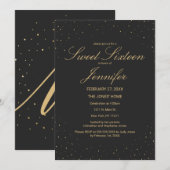 Invitation Gold chic moderne offert sur Black Sweet 16 (Devant / Derrière)