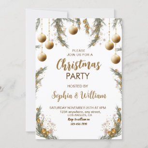 Invitation Gold Christmas Baubles Festive Party