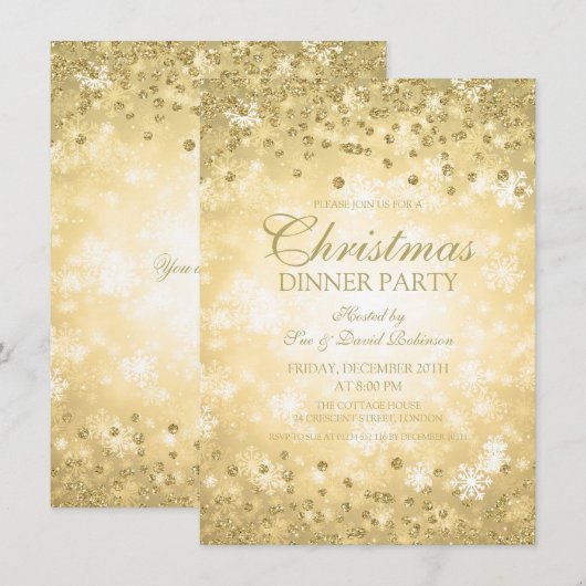 Invitation Gold Christmas Party Parties scintillant Hiver Won (Devant / Derrière)