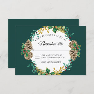 Invitation Gold Christmas RSVP Verdure Wreath Aquarelle