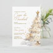 Invitation Gold Christmas Tree Cena De Navidad Dinner Party (Debout devant)