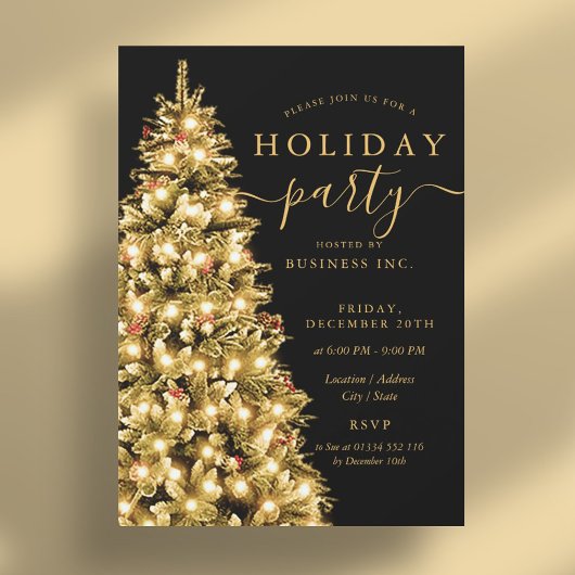 Invitation Gold Christmas Tree Corporate Fête
