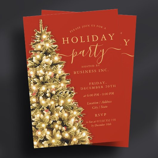 Invitation Gold Christmas Tree Corporate Holiday Party