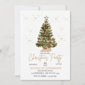 Invitation gold christmas tree party invite (Devant)